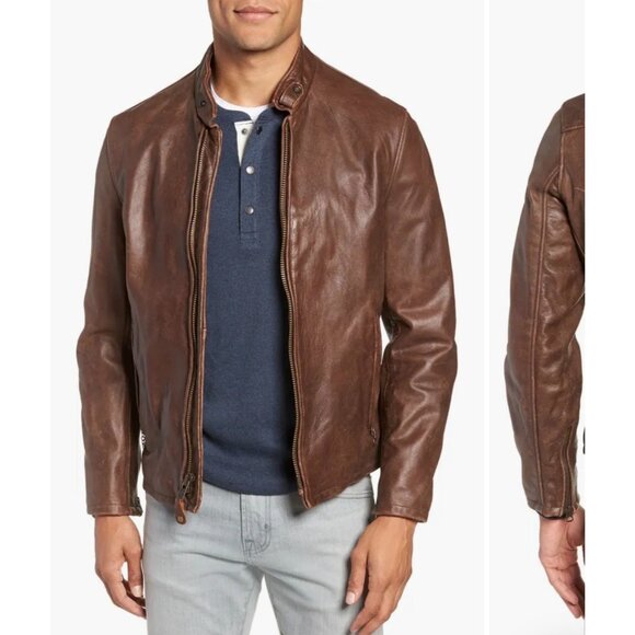 Schott NYC Café Racer Hand Vintaged Cowhide Leather Jacket Men’s L Brown - Picture 1 of 12